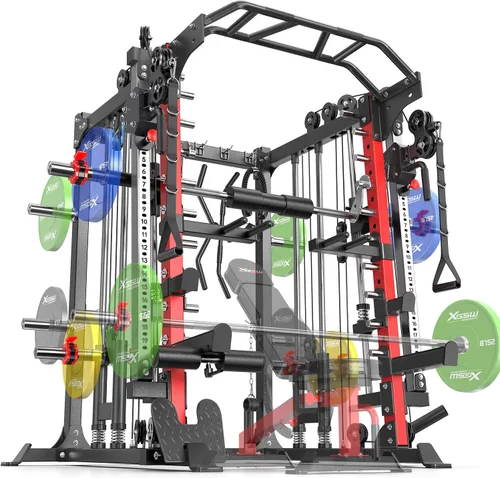 Miniatura 45 de Rack Multiusos para Sentadillas, Conjunto de Rack de Pesas Smith Machine con Sistema de Crossover de Cables, Racks de Potencia para Gimnasio en L04