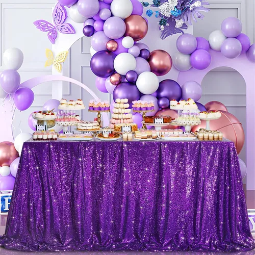 Miniatura 95 de B-COOL Mantel de lentejuelas de 60 x 102 pulgadas, mantel de cumpleaños rectangular azul bebé, brillante, duradero, boda, fiesta, restaurante