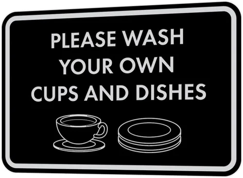 Miniatura 32 de Letrero clásico enmarcado con texto en inglés «Please Wash Your Own Cups and Dishes» (oro cepillado), pequeño