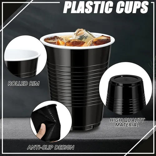 Miniatura 8 de Paquete de 100 vasos de plástico negros de 18 onzas, vasos desechables de alta resistencia para fiestas, vasos de graduación para bodas, cumpleaños