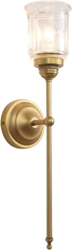 Apliques vintage con pantalla de vidrio transparente con flecos, accesorio de pared interior de 1 luz con brazo largo para sala de estar, Antiguo