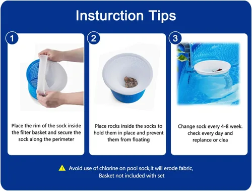 Miniatura 2 de Paquete de 50 calcetines de piscina para filtros de piscina, filtros de cestas y desnatadores para filtrar desechos y hojas, sistema de filtro