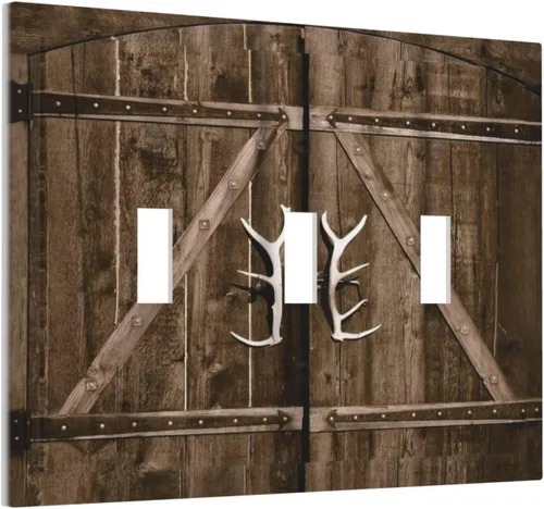 Miniatura 855 de Placa Decorativa de Pared de Granja Rústica con Cuerno de Madera para Puerta de Granero 1 Banda Duplex Cubiertas de Toma Eléctrica Soltera