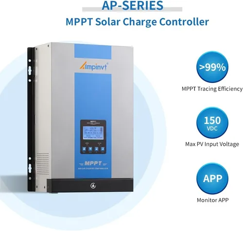Miniatura 2 de Ampinvt Controlador de carga solar MPPT de 120 A, 12 V, 24 V, 36 V, 48 V, sistema de batería automático, entrada máxima de 150 V, regulador de panel