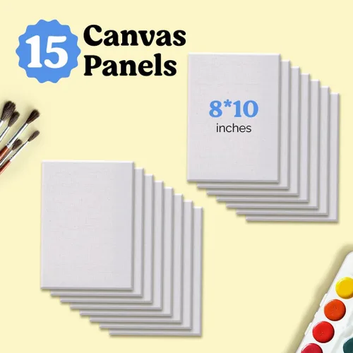 Chalkola Lienzo de 8 x 10 para pintar (paquete de 15) – Lienzos pequeños para pintar | 100% algodón, imprimado, paneles sin ácidos, tablero de