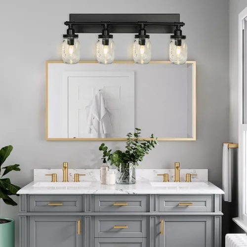 Miniatura 2 de Lámpara de pared para baño, lámpara industrial de tarro de masón, aplique de pared con acabado negro (3 luces)