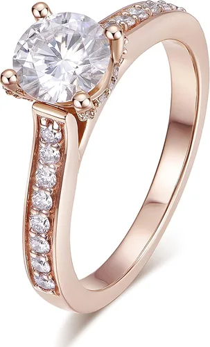 HAFEEZ CENTER Anillos de compromiso de oro macizo de 14 quilates, color D, VVS, 1 quilates, 0.256in, redondo, corte brillante, halo solitario,