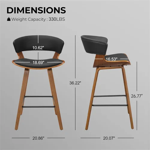 Miniatura 2 de Zouron Juego de 2 taburetes de bar de madera, sillas de bar tapizadas de altura de mostrador para isla de cocina, taburetes de isla modernos