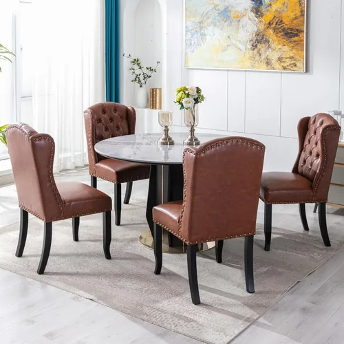 Miniatura 13 de Ya-Home Juego de 2 sillas de comedor copetudas, sillas de comedor tapizadas de lino, sillas de comedor modernas de mediados de siglo con adornos