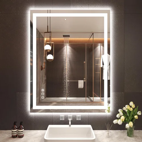 Miniatura 76 de Snowdool Espejo LED de baño, 32 x 32 pulgadas con luz frontal y retroiluminada, antivaho, espejo de tocador de baño para pared, función de memoria