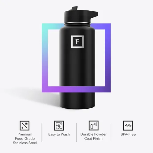 Miniatura 5 de IRON °FLASK Frasco de hidratación para acampar y senderismo con pajilla, botella de agua deportiva de acero inoxidable con aislamiento de boca Negro