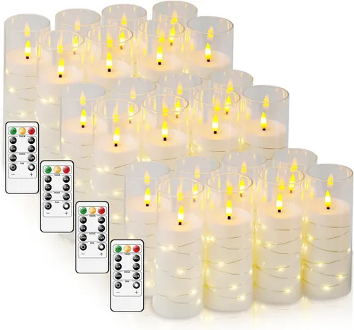 Miniatura 16 de Velas sin llama, con cadena de estrellas incorporada, velas operadas por baterías, velas LED parpadeantes, velas de pilar con control remoto