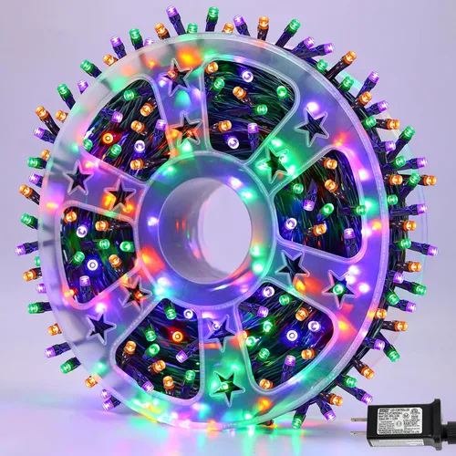 Miniatura 31 de QITONG Guirnalda de 500 luces LED de Navidad de 165 pies para exteriores, impermeable, luces multicolor con 8 modos, cable verde, luces parpadeantes