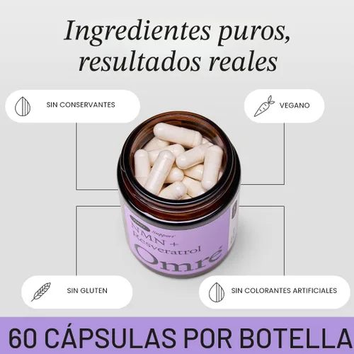 Miniatura 5 de OMRE Suplemento NMN + Resveratrol 99% de pureza para la energía celular, aumento de NAD+ Suplemento de nicotinamida mononucleótido altamente