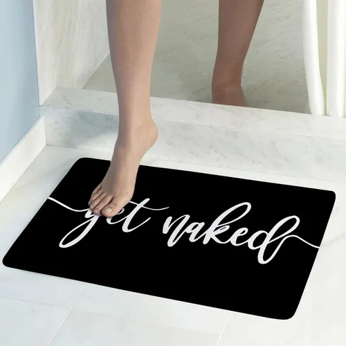 Miniatura 2 de Get Naked - Tapete de baño para baño, fuente blanca, con citas divertidas, color negro, tapete de baño de espuma viscoelástica suave, tapete