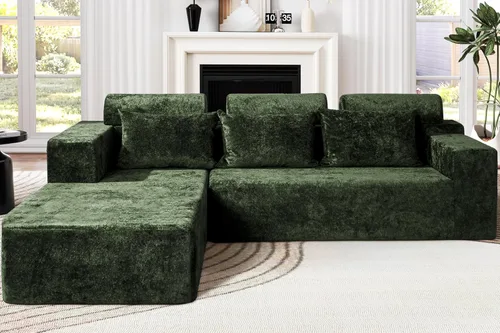 Miniatura 21 de Homguava Sofás modulares seccionales para sala de estar, sofá nube de 101 pulgadas con diván en forma de L, cómodo sofá de sala de estar con asiento