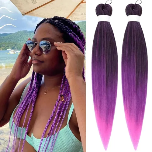 Miniatura 46 de Cabello trenzado preestirado rosa magenta, extensiones de cabello sintético de color rosa para trenzas, no tóxico, hipoalergénico
