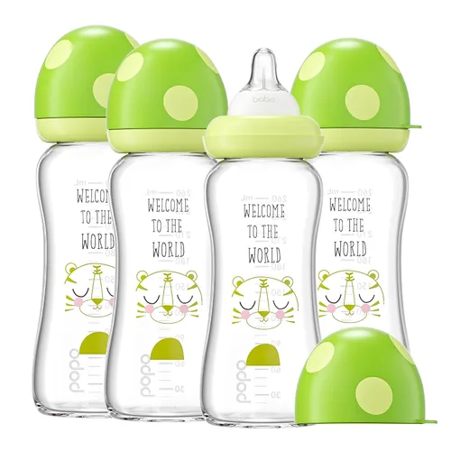 Miniatura 9 de YOHKOH Biberón de vidrio natural con pezón de flujo lento de nivel 1, biberones anticólicos para recién nacidos, botella de vidrio de cuello ancho