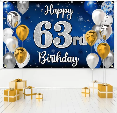Miniatura 184 de Decoración de feliz cumpleaños 35, globo azul y plateado de 35 años, cartel grande de telón de fondo de cumpleaños, suministros para fiesta de 35th
