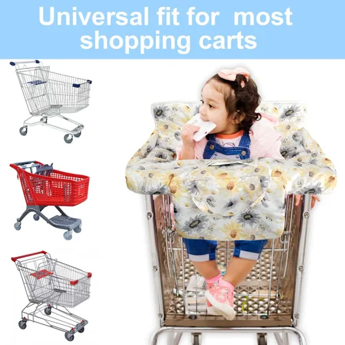 Miniatura 5 de Funda negra para carrito de compras para bebé, funda para silla alta 2 en 1 con arnés de seguridad, fundas multifuncionales con patrón de margaritas