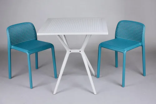 Miniatura 9 de CozyBlock Punch - Silla de comedor apilable perforada para interior y exterior, juego de 4 (azul turquesa)