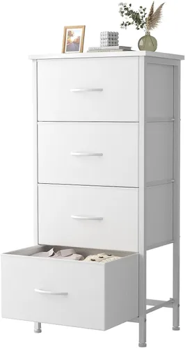 Miniatura 9 de Sweetcrispy Cómoda alta de tela para dormitorio, cómoda delgada de 6 cajones, torre de almacenamiento estrecha con parte superior de madera y marco