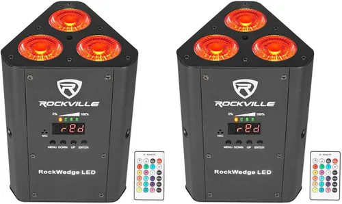 Rockville RockWedge LED 54W RGBWA+UV - Luz Par alimentada por batería, DMX inalámbrico, recargable, diseño compacto, para DJs y eventos, 2 piezas
