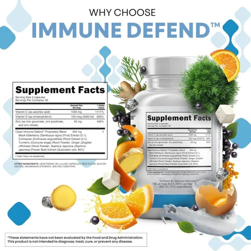 Miniatura 5 de Suplemento de apoyo de defensa inmunológica 8 en 1 con zinc 50 mg de quercetina, VIT C 1000 mg, vitamina D3 5000 IU, saúco, curcumina, jengibre