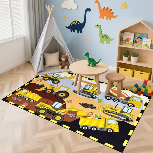 Miniatura 24 de Alfombras de construcción para habitación de niños de 2 x 3 pies, alfombra de juego para autos y camiones, alfombra de coche para niños, alfombra
