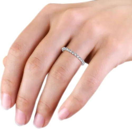 Miniatura 5 de TriJewels Anillo flotante de eternidad para mujer, con diamantes cultivados en laboratorio, 34 ctw, apilable, oro de 14 quilates