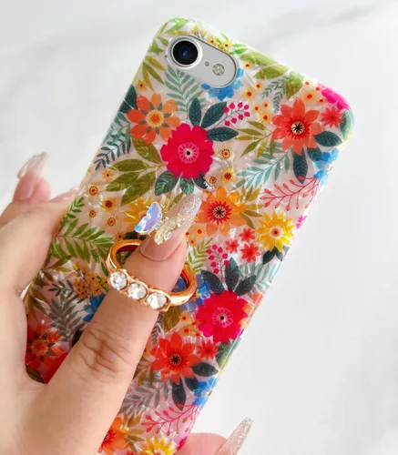 Miniatura 6 de Qokey Funda con flores para iPhone SE 3ª y 2ª generación, para fundas iPhone 7/8 de 4.7 pulgadas, carcasa transparente con patrón floral de cristal
