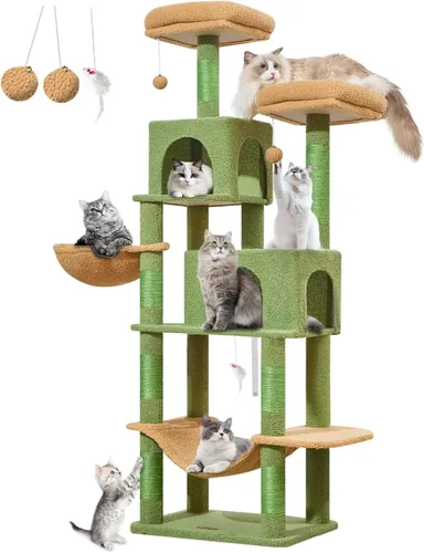 Miniatura 9 de Taoqimiao Árbol para gatos, torre para gatos de 66.2 pulgadas para gatos de interior, condominio para gatos de varios niveles de felpa con 7 postes