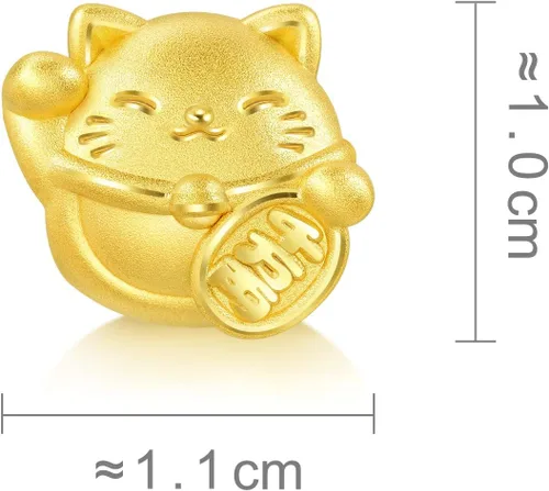 Miniatura 6 de CHOW SANG SANG 999 24K oro macizo Maneki Neko Lucky Cat Mini Charm Pulsera para Mujer 92307C, Oro, Sin gemas.