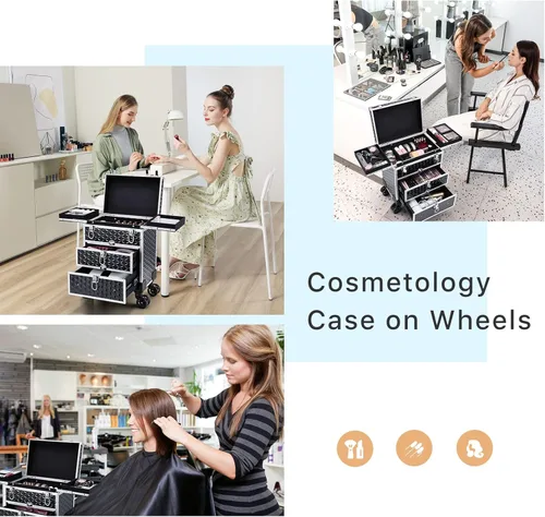 Miniatura 2 de FRENESSA Estuche Profesional Rodante para Maquillaje de Aluminio con Carrito de Tren y Ruedas para Organizador de Cosméticos de Viaje con Cajones