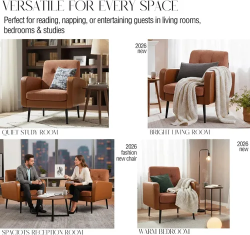 Miniatura 7 de Cómoda silla decorativa para sala de estar, silla de lectura moderna de mediados de siglo, con patas de metal, sillón tapizado para dormitorio