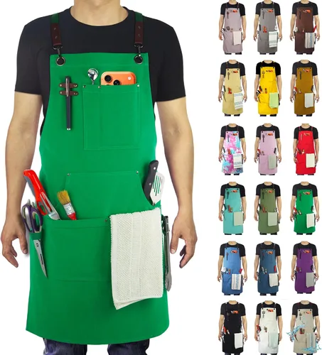 Miniatura 7 de Delantal de cocina, delantal de trabajo, lienzo, múltiples bolsillos, jardinería, pintura, barbacoa, artista, carpintero, tallas M a XXL, gris oscuro