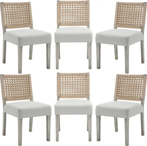Miniatura 9 de LZAREAL Juego de 4 Sillas de Comedor Estilo Granja de Tela de Lino Tapizadas Silla Lateral de Acento, Sillas de Cocina y Comedor Modernas