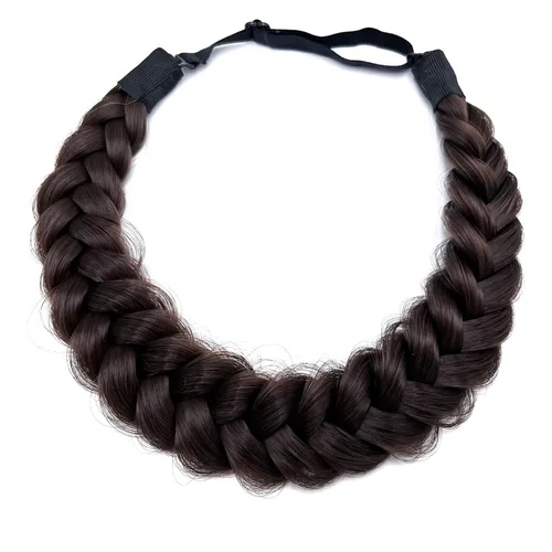 Miniatura 19 de Diadema trenzada sintética clásica de cabello con hebras anchas para boda, trenzas esponjosas desordenadas, banda para peluca, accesorio de belleza