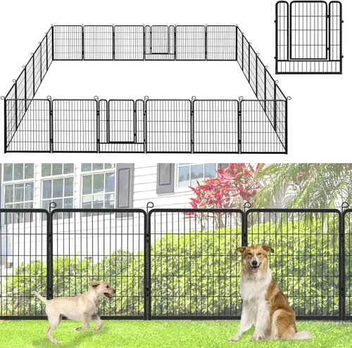Miniatura 17 de Valla decorativa de metal para jardín con puerta, 32 pulgadas de alto x 64 pies de largo, valla sin excavación, 24 paneles para perros, valla