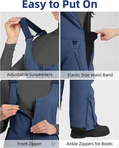 Miniatura 5 de Sportneer Pantalones de nieve para mujer, pantalones de esquí con aislamiento esencial para mujer, overol para esquí y snowboard