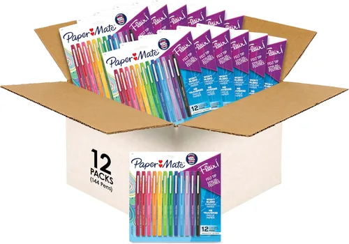 Miniatura 10 de Paper Mate Flair - Bolígrafos de punta de fieltro, punta media (0.028 in), colores surtidos, 12 unidades, para artes y manualidades, toma de notas