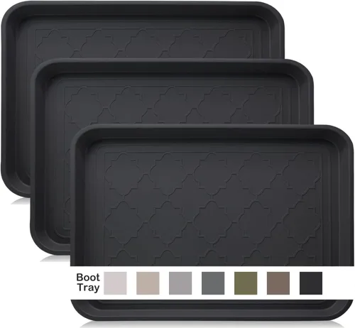 Miniatura 14 de Bandeja de botas para entrada en interiores, bandeja resistente para zapatos, 2 paquetes, 16.7 x 12.8 pulgadas, bandejas impermeables para zapatos