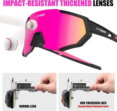 Miniatura 5 de X-TIGER Gafas de sol polarizadas para deportes con 5 lentes intercambiables, gafas de ciclismo para hombres y mujeres, para béisbol, correr, pesca