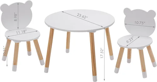 Miniatura 7 de UTEX Juego de mesa y silla de madera para niños, mesa de juego para niños con 2 sillas, mesa redonda de madera de 3 piezas para niños pequeños