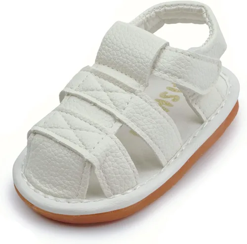 WILLFUN Sandalias chirriantes de verano para bebé, niño, niña, suela de goma de primera calidad, puntera cerrada, antideslizantes, zapatos para