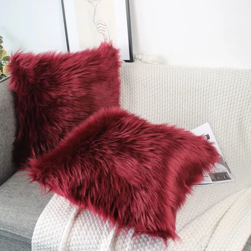 Miniatura 3 de OYIMUA Juego de 2 fundas de almohada decorativas esponjosas de 18 x 18 pulgadas, fundas de almohada lujosas de piel sintética de estilo rural
