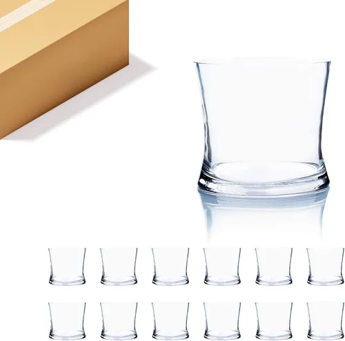 Miniatura 14 de Jarrón único de ramo WGV, 5.5" de ancho, 5" de alto, vidrio transparente corto huracán cóncavo para flores, portavelas para eventos de boda
