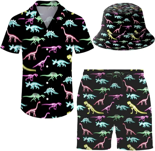 Miniatura 30 de Conjunto deportivo de 2 piezas para hombre, camisa hawaiana, pantalones cortos, camisa con botones y pantalones cortos con sombreros de pescador