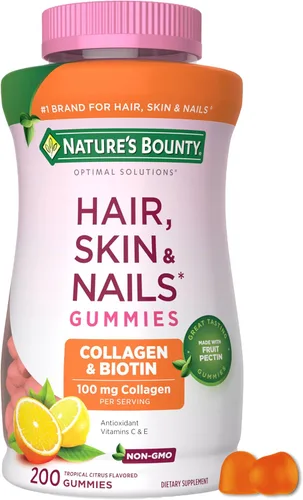 Nature's Bounty Optimal Solutions Gomitas de pectina de colágeno para el cabello, la piel y las uñas, 100 mg de colágeno y 2,500 mcg de biotina por