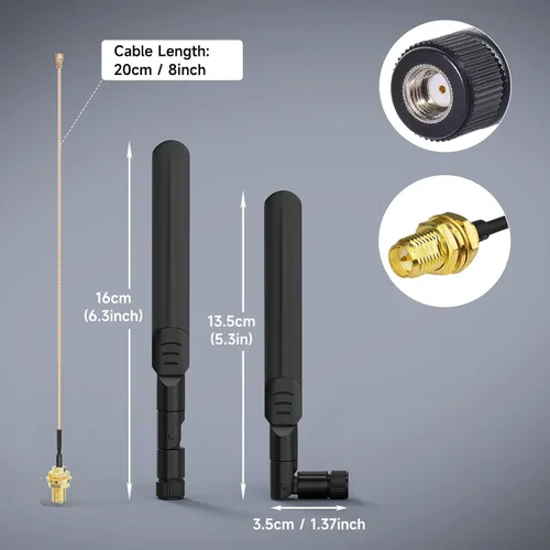 Miniatura 2 de Bingfu Dual Band WiFi 2.4GHz 5GHz 5.8GHz 8dBi RP-SMA Antena macho 7.9 in 8 pulgadas RG178 Cable 4 Pack para enrutador WiFi inalámbrico Mini PCI